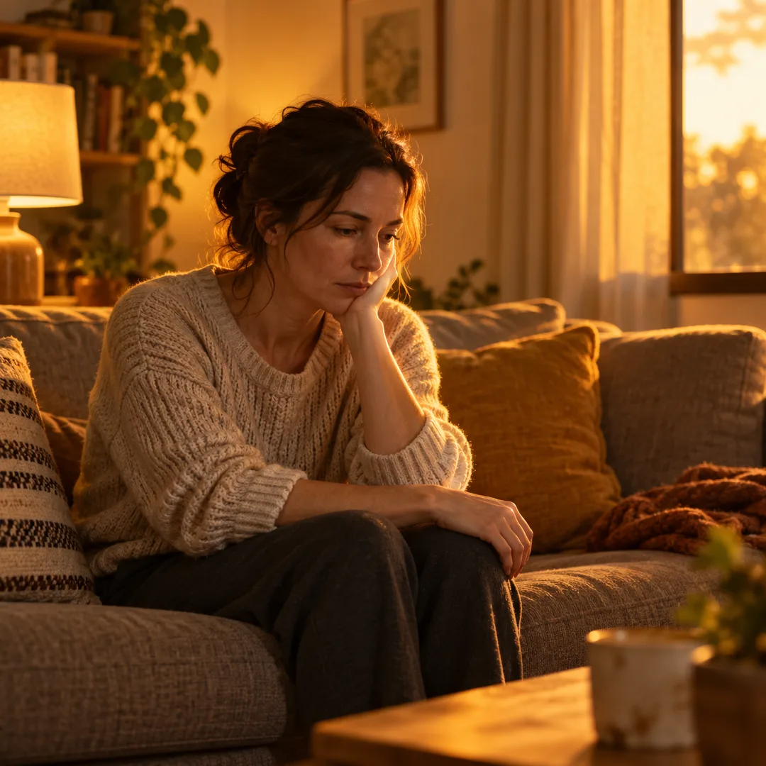 An adult sitting alone after a tense conversation at home