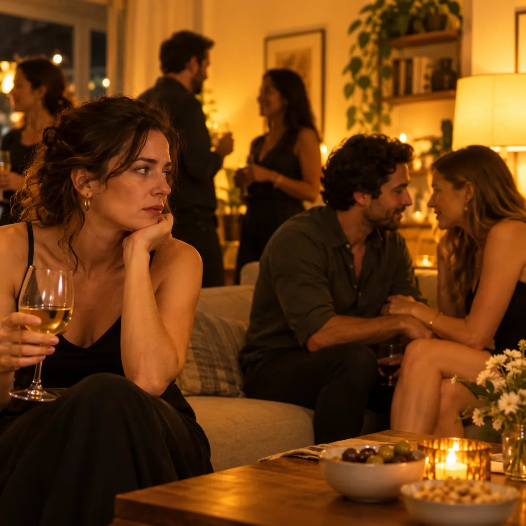 Partner watching an overly intimate conversation at a gathering