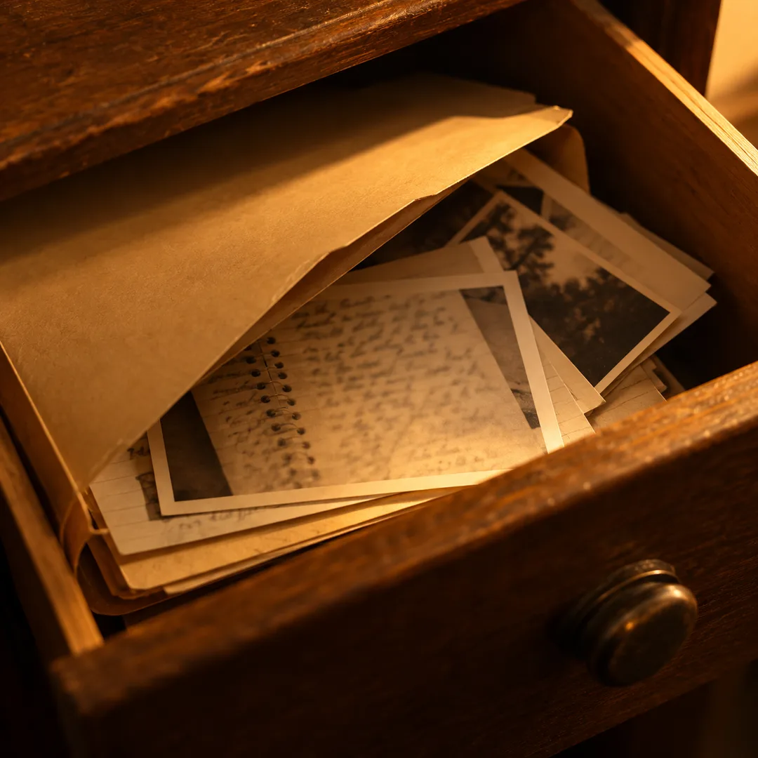 Printed messages and private notes fill a concealed folder