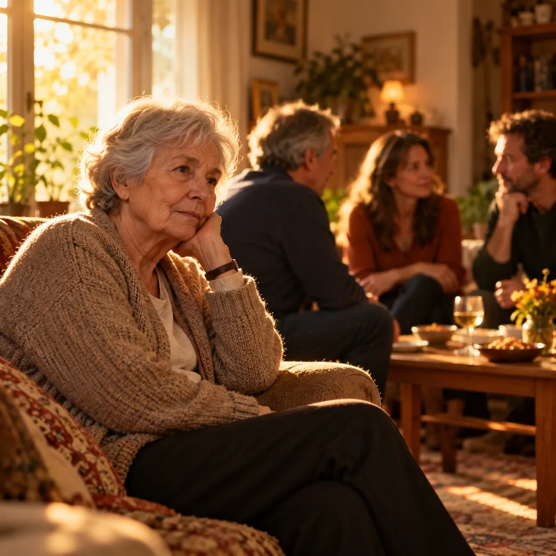 Older adult sitting apart during a quiet family gathering