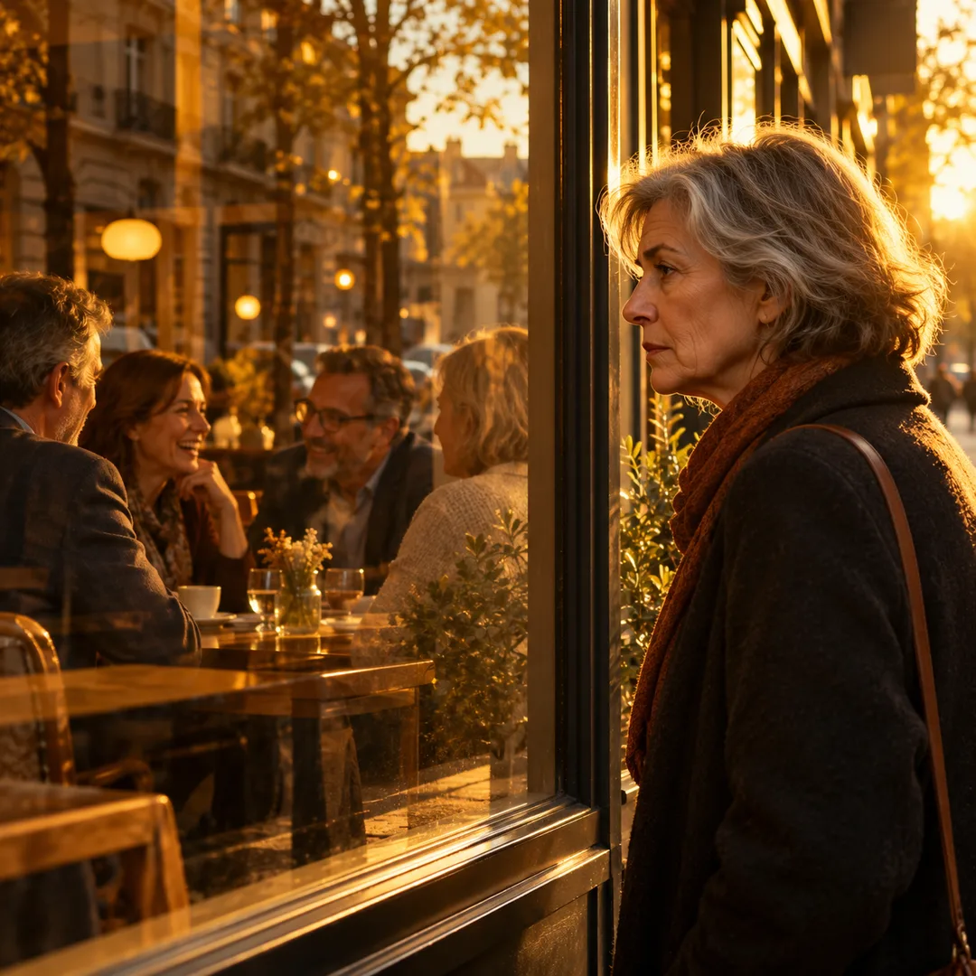 Older adult watching former colleagues gather without them
