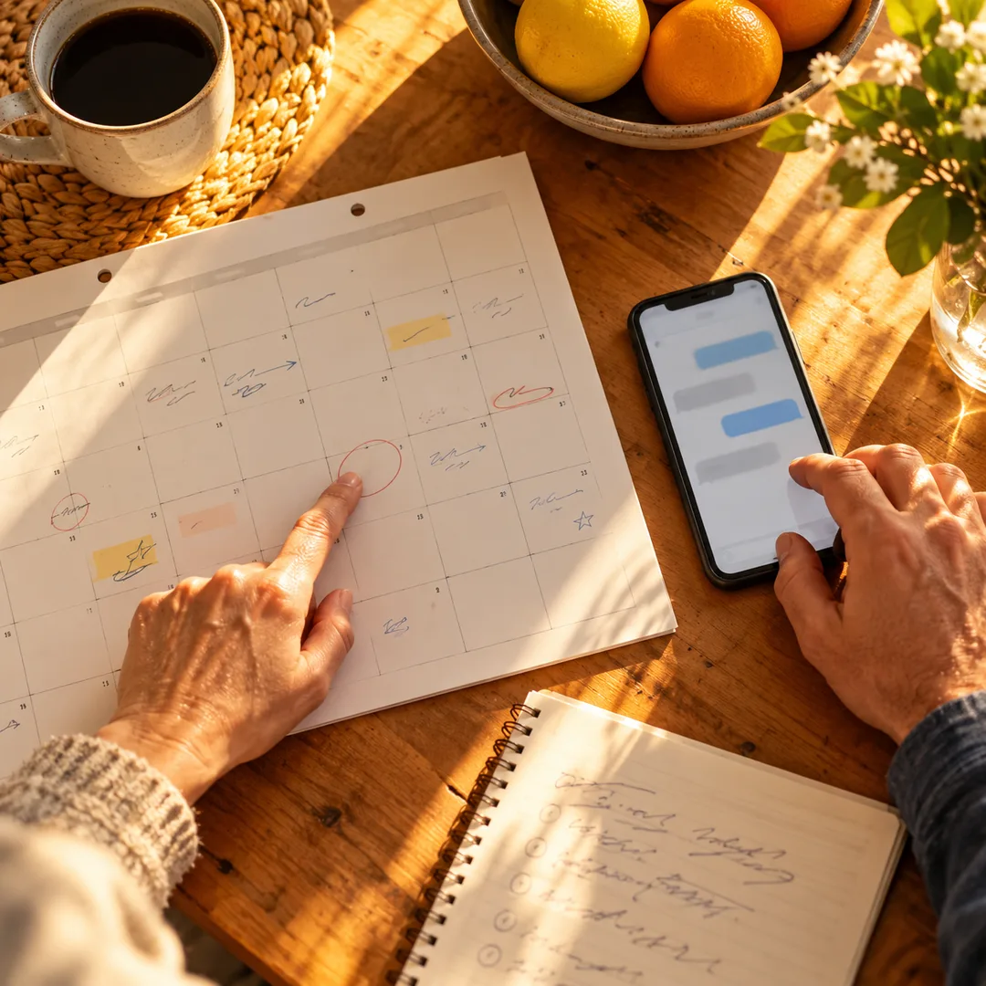 A calendar and old messages revealing repeated broken promises