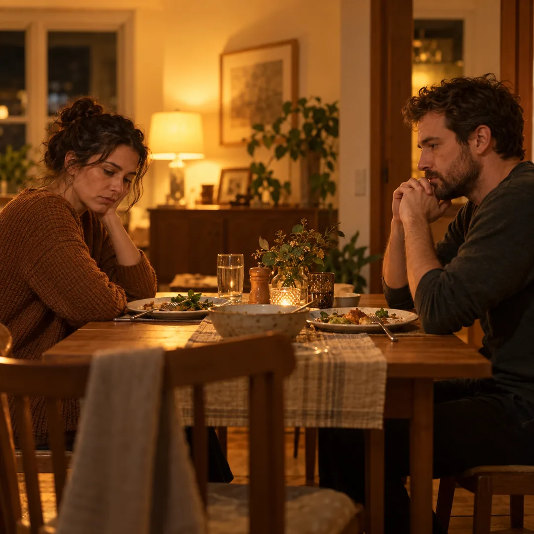 A tense dinner table after one quiet factual correction