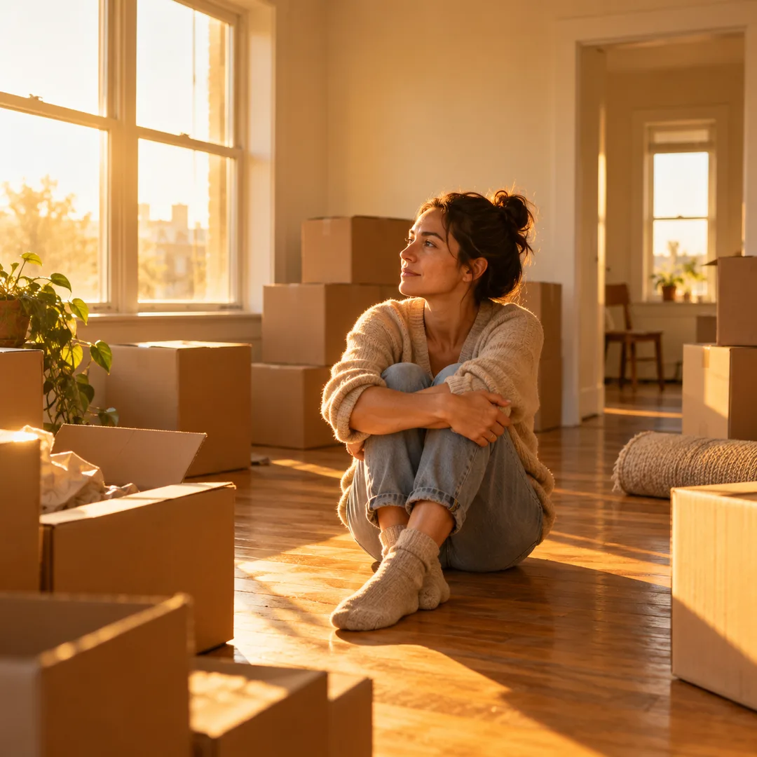 Moving boxes in a half-empty room after a major life change