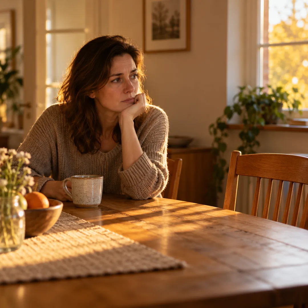 An adult reflecting alone after a confusing emotional conversation