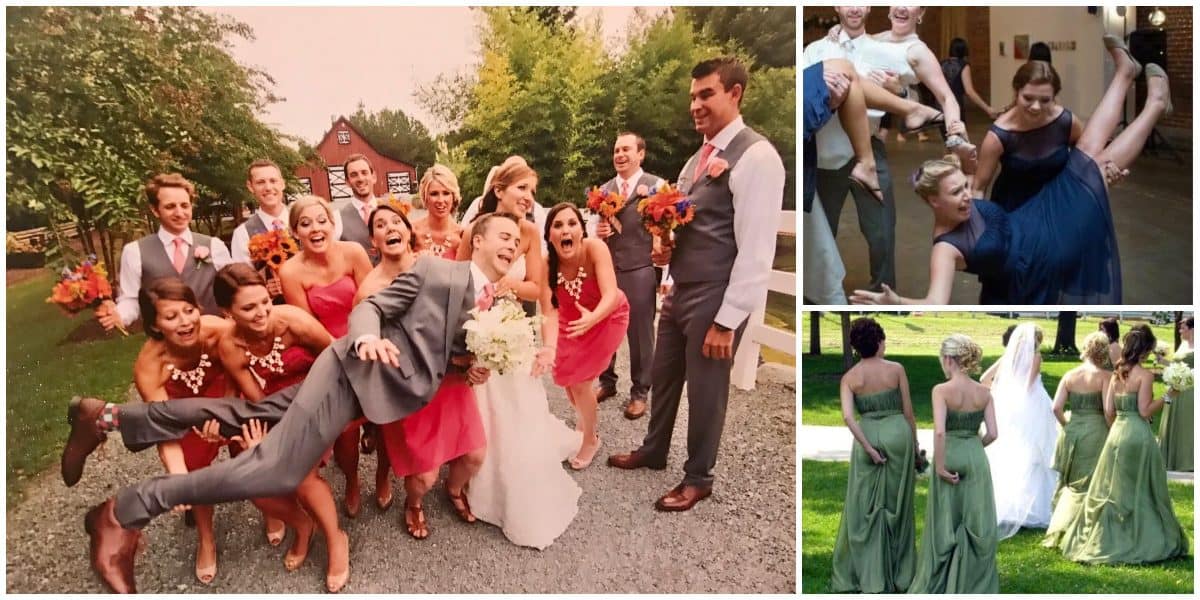Funny moments of bridesmaids and groomsmen in wedding ceremonies
