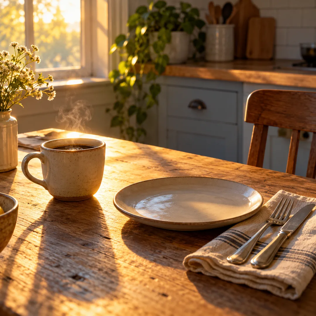 A cup of coffee left beside an untouched place setting