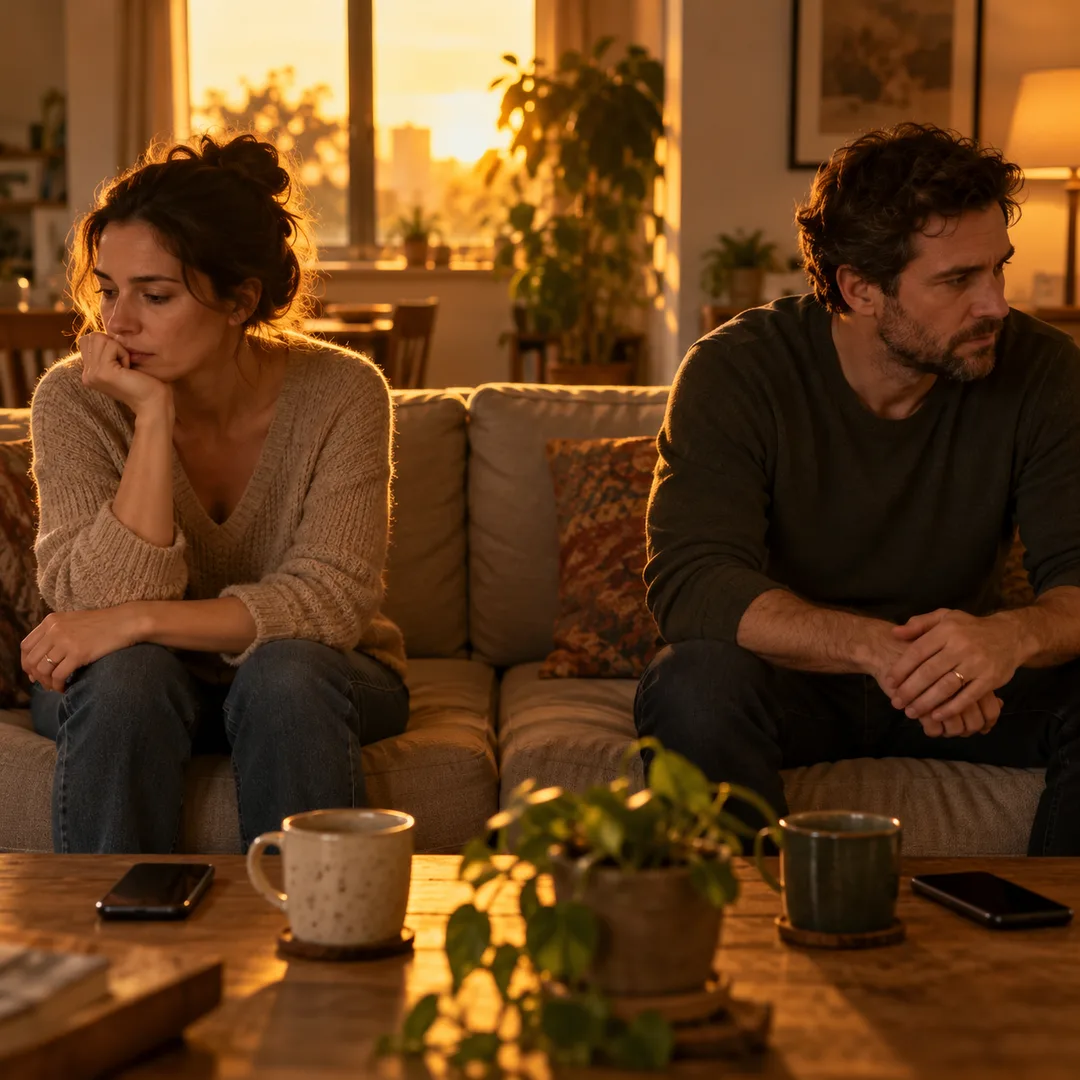An adult sitting apart during a difficult relationship conversation